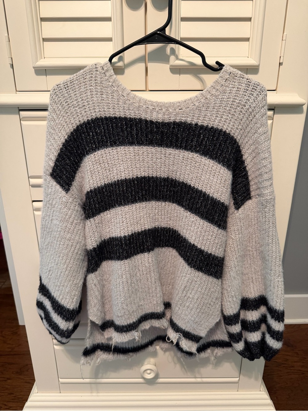 Pink Lily White & Black Striped Scoop Neck Sweater